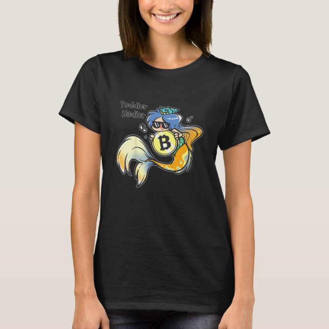 Kids Toddler Hodler Bitcoin Mermaid with Sunglasse T Shirt (Framsida)
