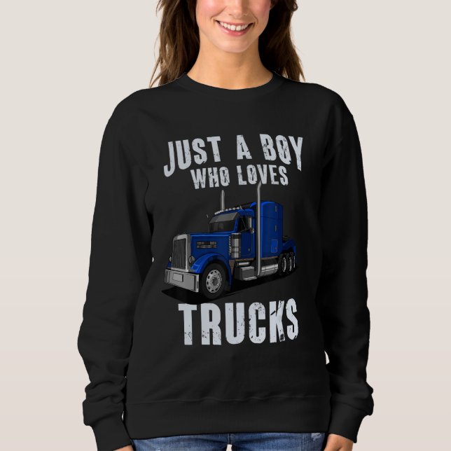 Kids Toddlers Trucker Just a Boy Who Loves Trucks  T Shirt (Framsida)