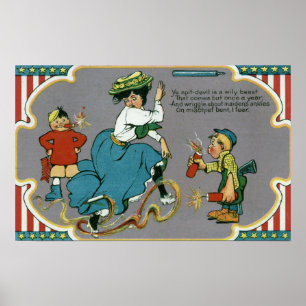 Kids Tormenting Woman med Fireworks Poster