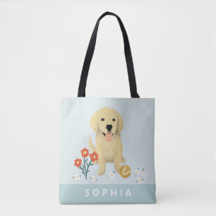 Kids Tote Bag-Blommigten för flickor i Hund med ku Tygkasse