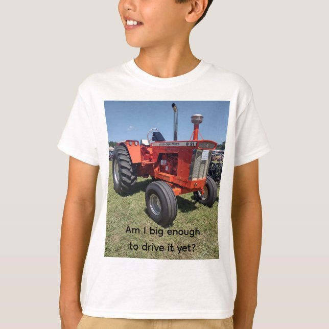 Kids' tractor T-shirt, "Am I big enough to drive" T Shirt (Framsida)