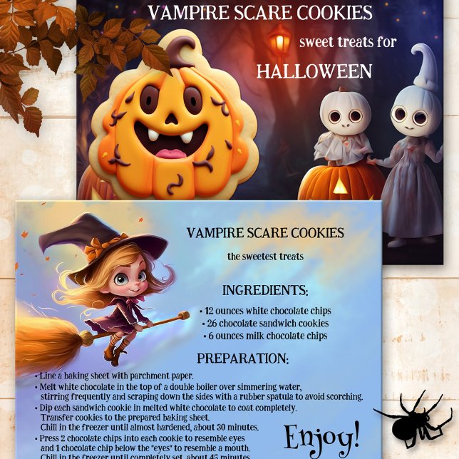 Kids Treats Halloween Cookie Recipe Vykort (Recipe postcard featuring a spooky scene with a sweet cookie. Add your own recipe on the back)