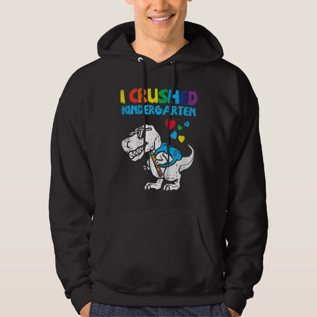 Kids Trex I Crused Kindergarten Dino Gra Hoodie (Framsida)