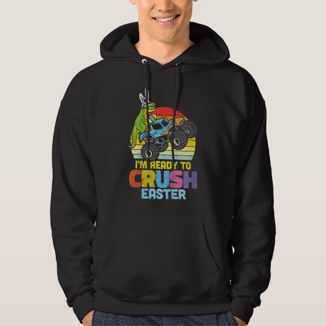 Kids Trex Monster Lastbil Redo att krossa Påsk Boy Hoodie (Framsida)