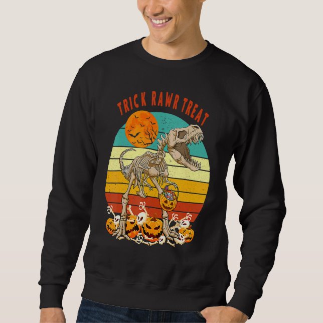 Kids Trick Rawr Treat Skeleton Dino Småbarn Boys Lång Ärmad Tröja (Framsida)