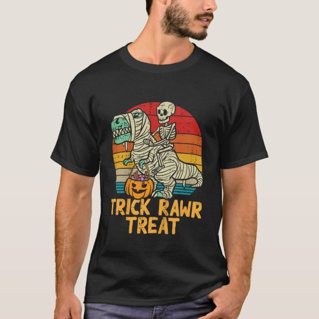 Kids Trick Rawr Treat Skeleton Trex Dino Toddler B T Shirt (Framsida)