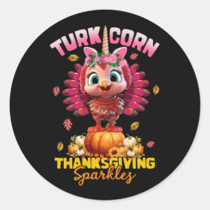 Kids Turkicorn Unicorn Turkiet Funny Thanksgiving Runt Klistermärke