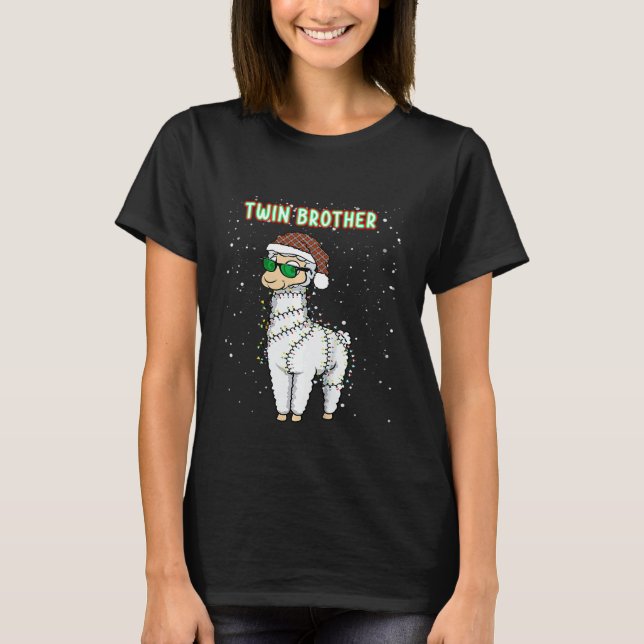 Kids Twin Brother Llama Älskare matchande jul T Shirt (Framsida)
