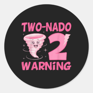 Kids Two-nado Warning 2:a födelsedag Rosa Tornado Runt Klistermärke