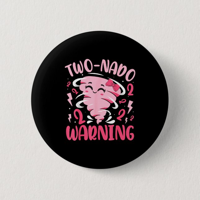 Kids Two-nado Warning 2nd Birthday Nk Tornado Birt Knapp (Framsida)