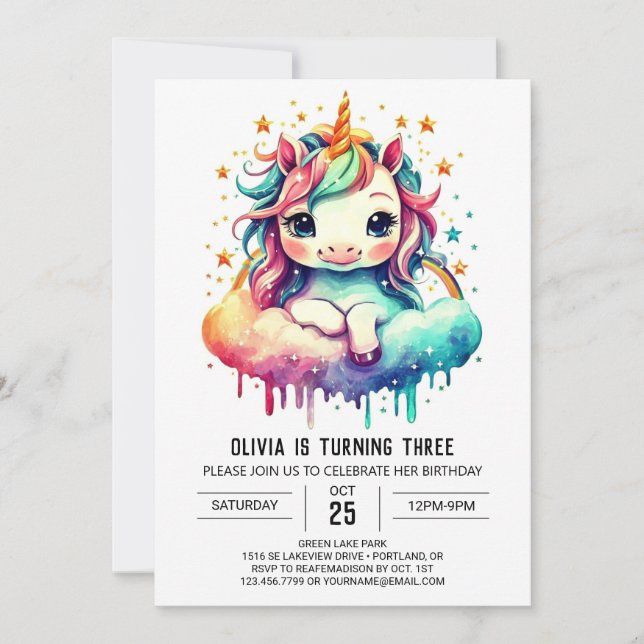 Kids Unicorn Birthday Magic Inbjudningar (Framsida)