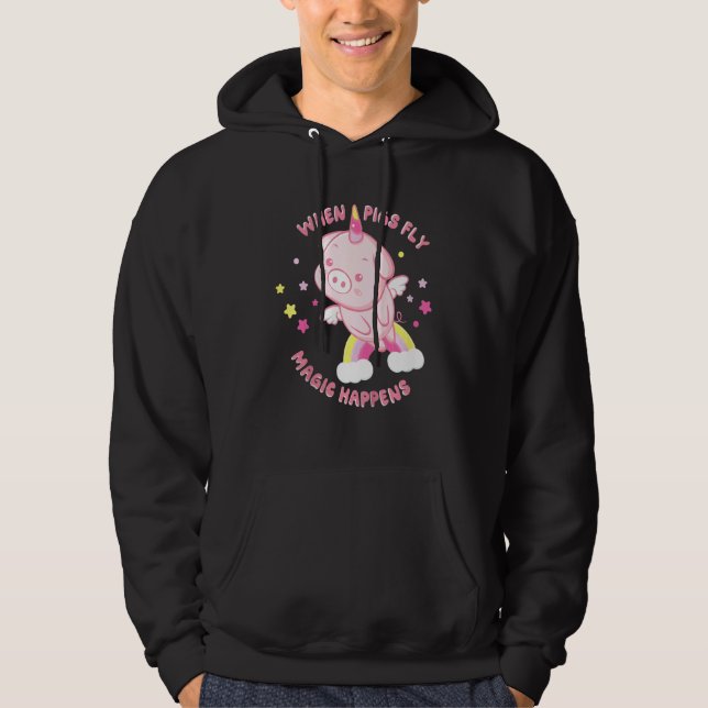 Kids Unicorn Gris Fly Magic råkar Cute Hoodie (Framsida)