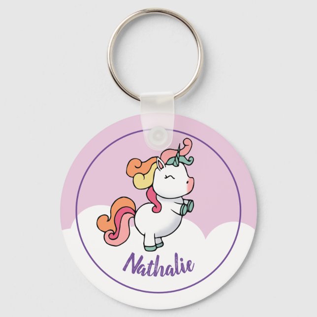 Kids Unicorn-nyckelkedja med namn Nyckelring (Framsida)