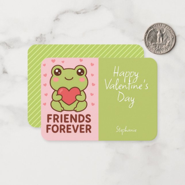 Kids Valentine Card Cute Frog Heart Anteckningskort (Fram/Back In Situ)