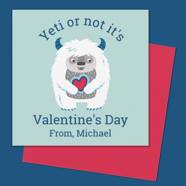 Kids Valentine Yeti Anteckningskort (A fun mini yeti valentine card. perfect for a school classroom exchange)