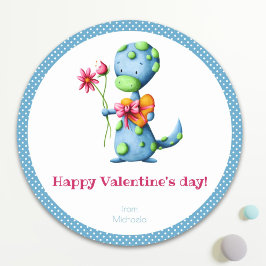 Kids Valentines day Blue Dinosaur Runt Klistermärke
