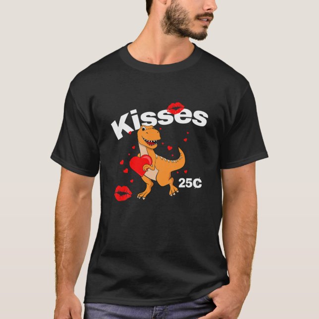 Kids Valentines day Boy Dinosaur Son Rex Kisses 25 T Shirt (Framsida)