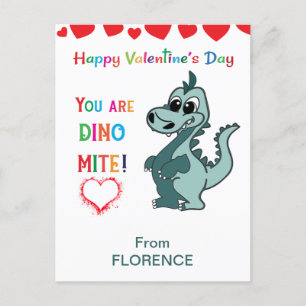 Kids Valentines day Classroom Dinosaur - dinomite Vykort