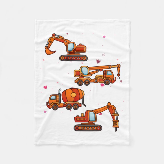 Kids Valentines Day Construction Trucks Boys Kids  Fleecefilt (Framsidan)