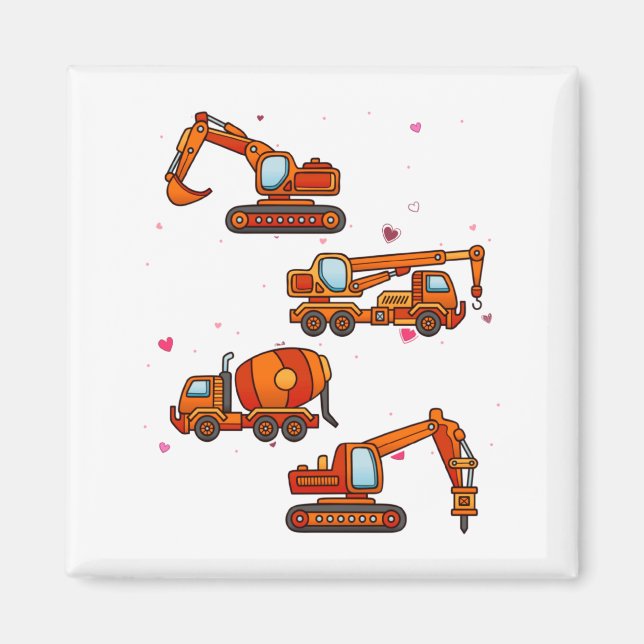 Kids Valentines Day Construction Trucks Boys Kids  Magnet (Framsidan)