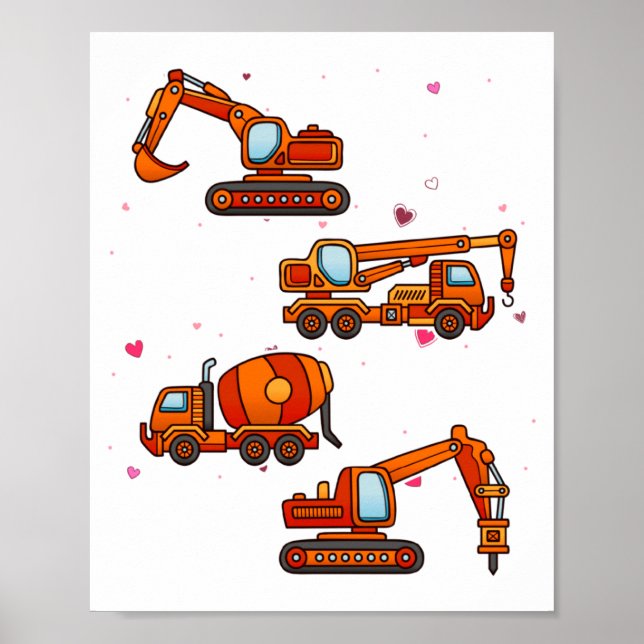 Kids Valentines Day Construction Trucks Boys Kids  Poster (Framsidan)