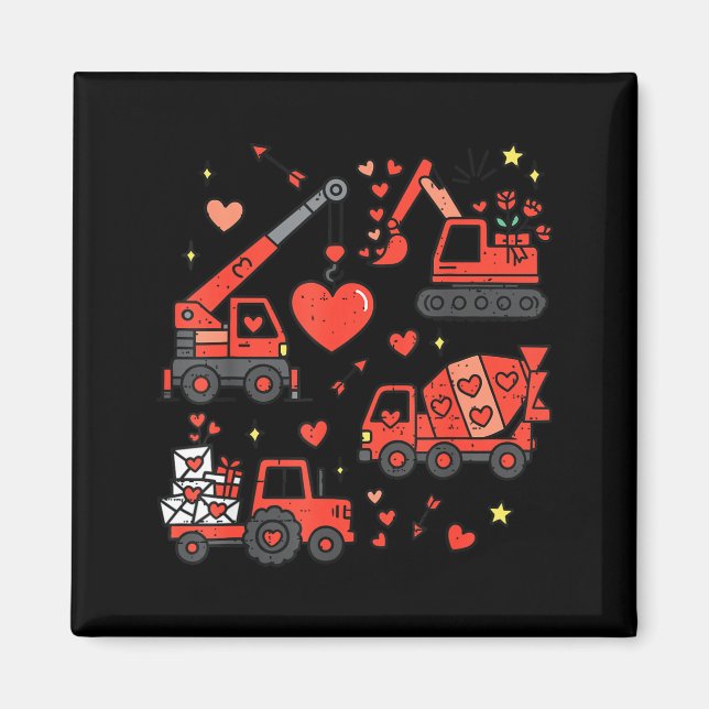 Kids Valentines Day Construction Trucks Funny Boys Magnet (Framsidan)