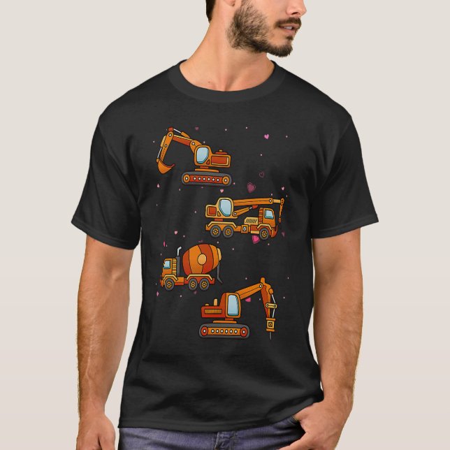 Kids Valentines Day Construction Trucks Funny Boys T Shirt (Framsida)