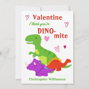 Kids Valentines day Dino-mite Dinosaur Flat Kort