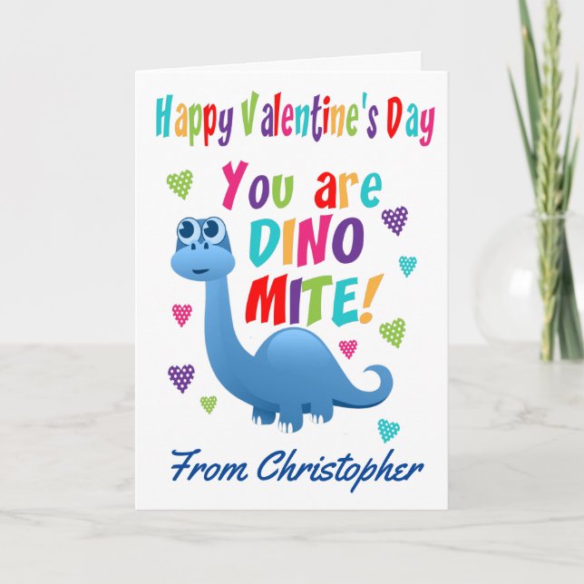 Kids Valentines day Dino-mite Dinosaur Kort (Framsida)
