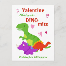 Kids Valentines day Dino-mite Dinosaur Vykort