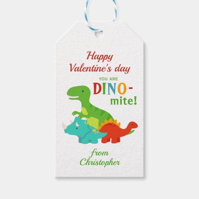 Kids Valentines day Dinosaur Dino-mite Colorful Presentetikett (Framsidan)