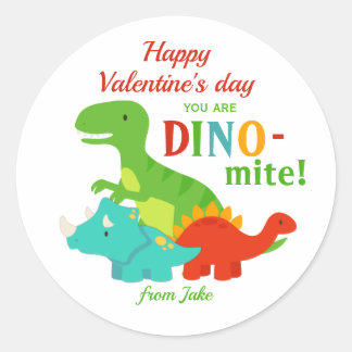 Kids Valentines day Dinosaur Dino-mite Colorful Runt Klistermärke