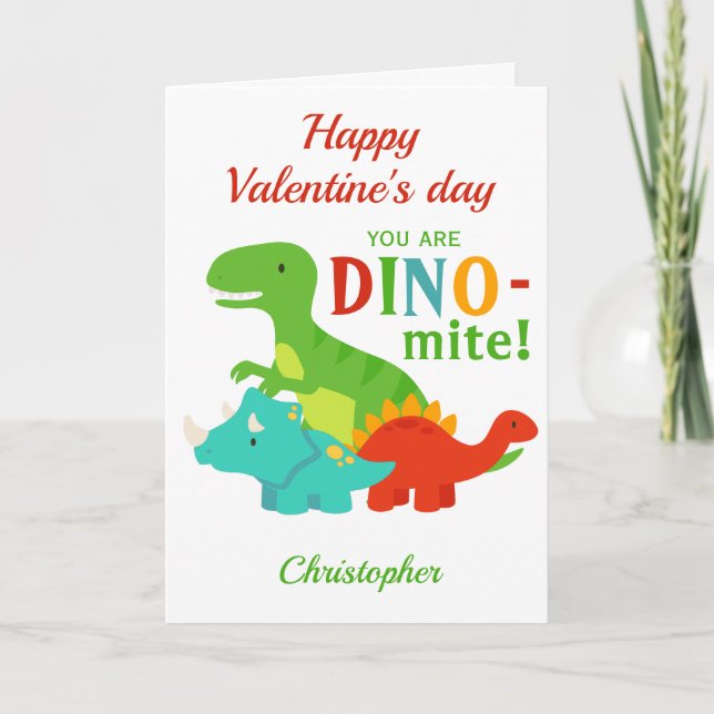 Kids Valentines day Dinosaur Dino-mite Helgkort (Framsida)