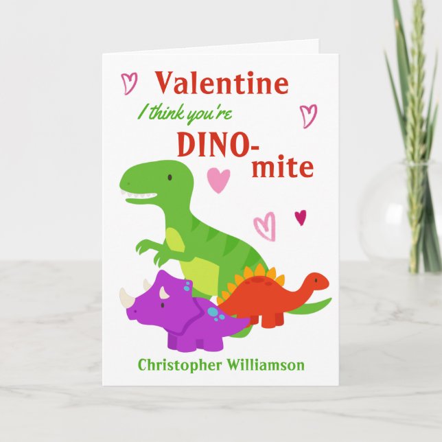 Kids Valentines day Dinosaur Kort (Framsida)