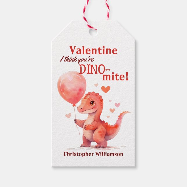 Kids Valentines day Du är Dino-mite Dinosaur Presentetikett (Framsidan)
