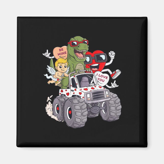 Kids Valentines day Hearts T Rex Cupid Monster Tru Magnet (Framsidan)