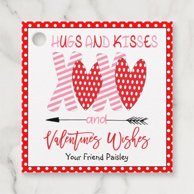 Kids Valentines day Hugs och Kisses Gåvor Etiketter (Framsida)