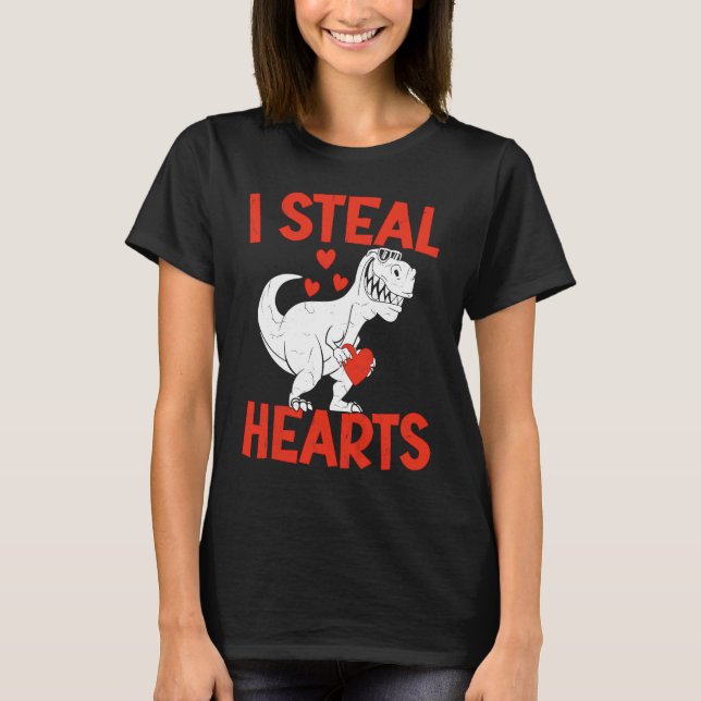 Kids Valentines Day I Steal Hearts Love Trex Dino  T Shirt (Framsida)