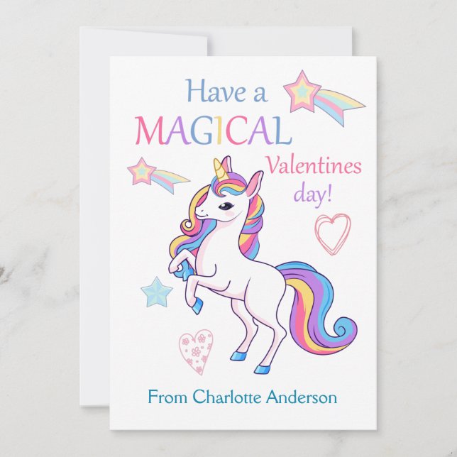 Kids Valentines day Magic Unicorn Flat Kort (Framsida)