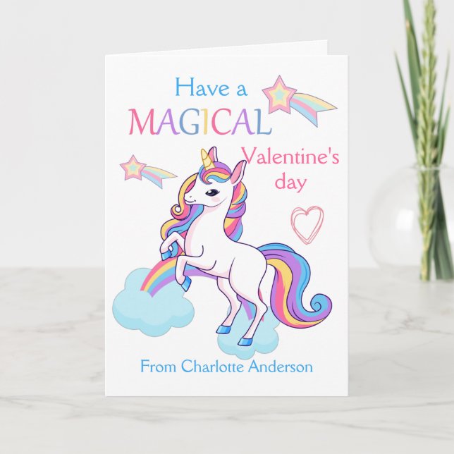 Kids Valentines day Magic Unicorn Kort (Framsida)