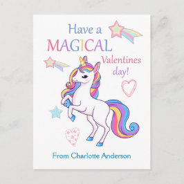 Kids Valentines day Magic Unicorn Vykort