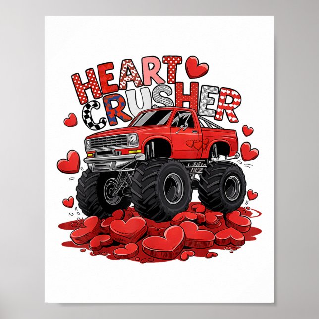 Kids Valentines day Monster Lastbil Boys Småbarn C Poster (Framsidan)