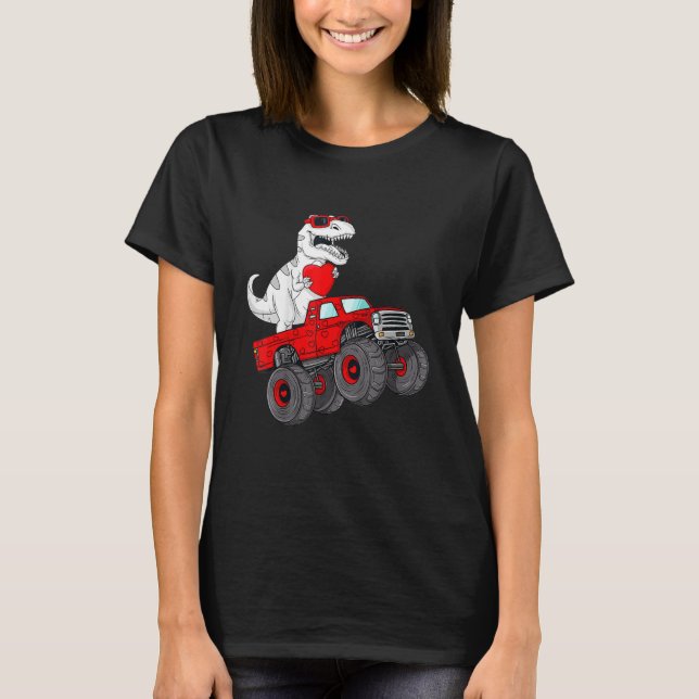 Kids Valentines day Rex Riding Monster Lastbil Tod T Shirt (Framsida)
