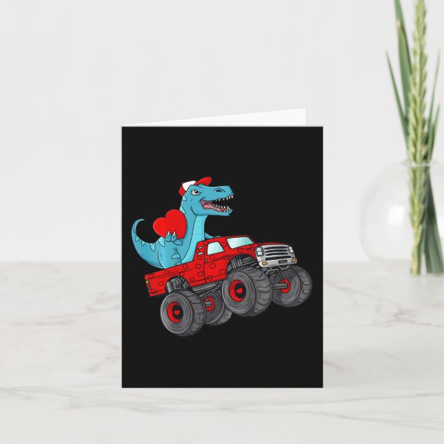 Kids Valentines day T Rex Riding Monster Lastbil R Kort (Framsida)