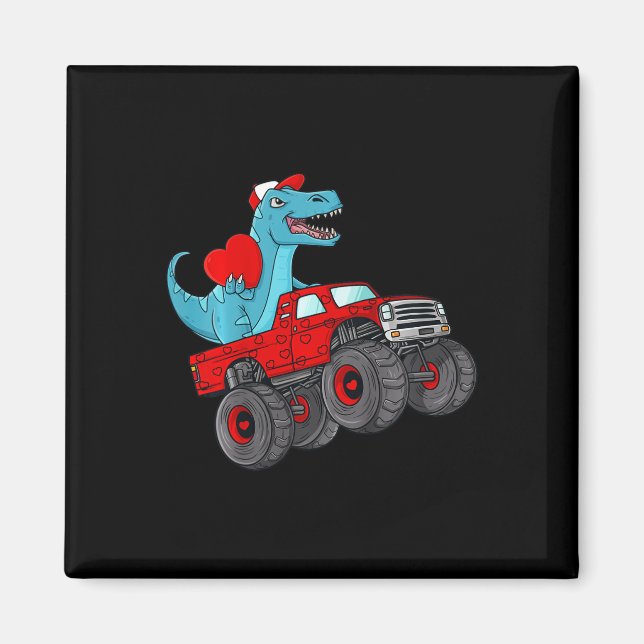 Kids Valentines day T Rex Riding Monster Lastbil R Magnet (Framsidan)