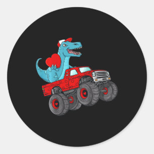 Kids Valentines day T Rex Riding Monster Lastbil R Runt Klistermärke