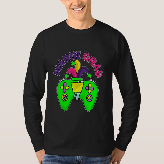 Kids Video Game Controller Jester Mardi Gras Gamin T Shirt (Framsida)