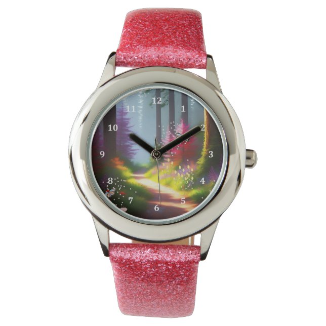 Kids Watch med A1 Forest & Flowers i Rosa Armbandsur (Framsida)