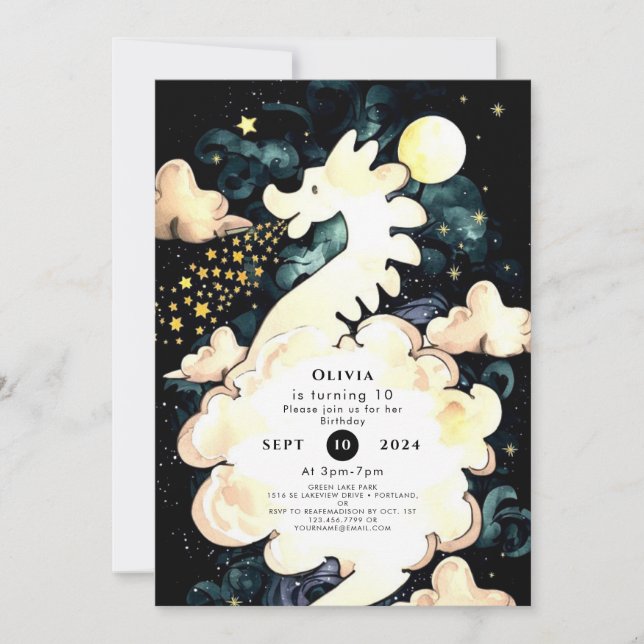 Kids Watercolor Dragon Birthday Inbjudningar (Framsida)