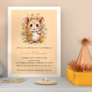 Kids Watercolor Hamster Blommigt Födelsedagsfest Inbjudningar